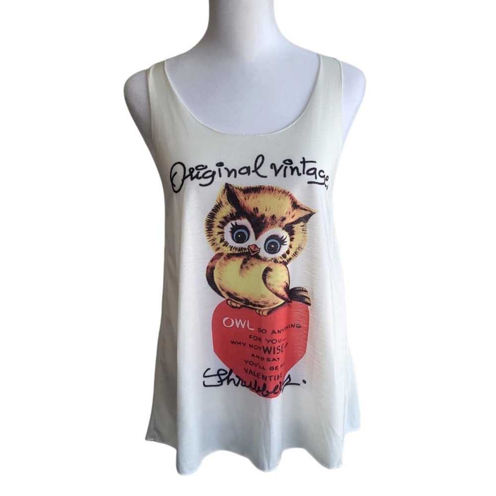 Shubcheery Valentine's Day Owl Whilte Tank Top